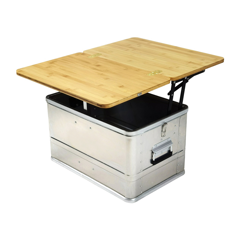 Mobile Camping Kitchen, Cookware Storage Box with Folding Table