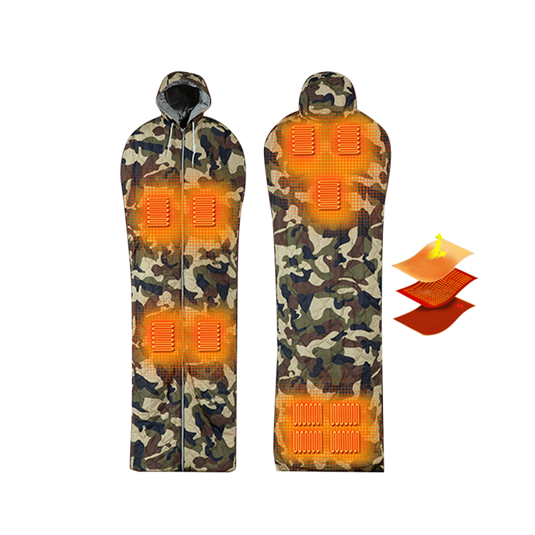 Camouflage USB Heated Sleeping Bag for Outdoor Fishing & Hunting