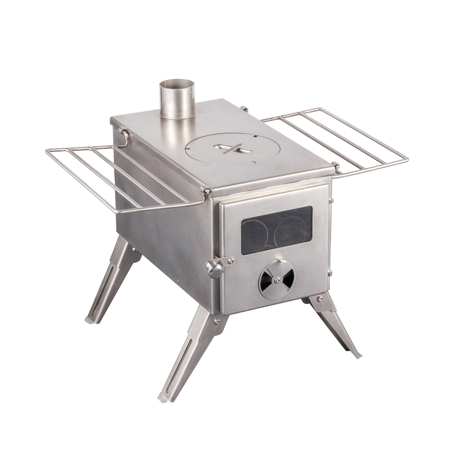 Foldable SS Wood Burning Tent Stove with 3 Glasses View