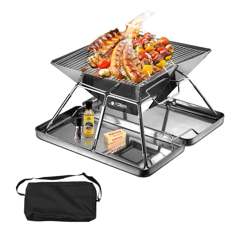 Foldable Stainless Steel Wood Charcoal Grill | Outdoor Barbecue Grill