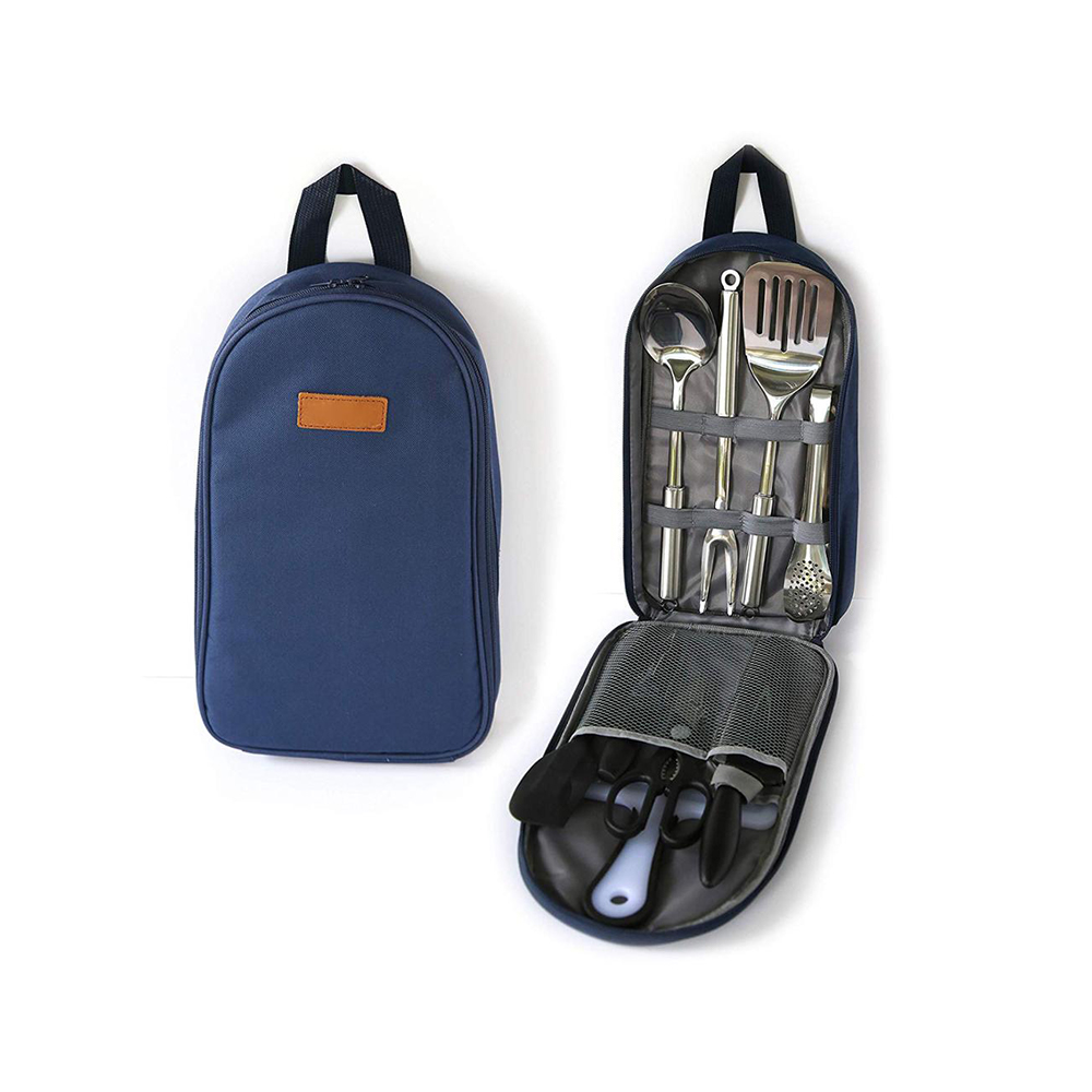 9-Piece Camp Kitchen Utensil Organizer Set | Stainless Steel Cookware